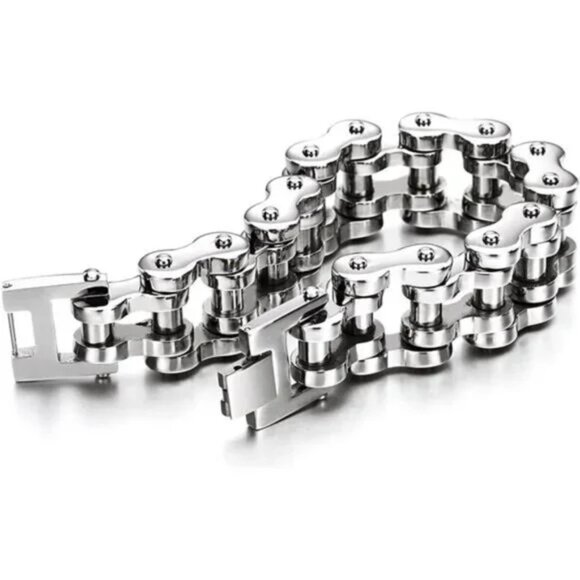 Motorcycle Chain Bike Chain Bracelet of Stainless Steel Silver Color Polished - Picture 4 of 7